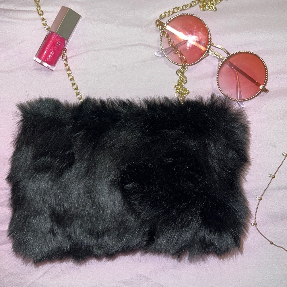 Black Faux Fur Crossbody Bag